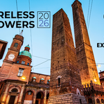 Photo of the city of Bologna with the logo of Wireless & Towers event